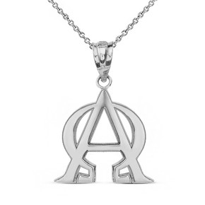 Sterling Silver Christian Alpha and Omega Jesus Christ Symbol Pendant Necklace