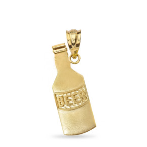 Beer Lovers Beer Bottle Pendant Necklace in Solid Gold (Yellow/Rose/White)