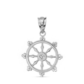 Sterling Silver Buddhism Dharmachakra Dharma Wheel Pendant Necklace