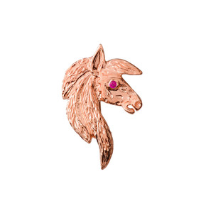 Exquisite Ruby Eyed Horse Pendant Necklace in Rose Gold