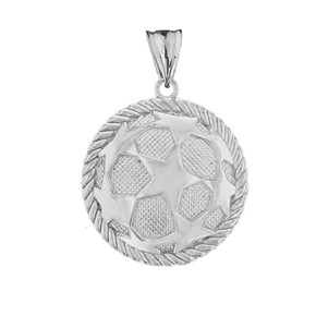 .925 Sterling Silver All Star Soccer Ball Fútbol Sports Rope Pendant