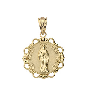 Round Saint Peter Pendant Necklace in Gold (Yellow/Rose/White)