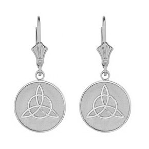 Sterling Silver Triquetra Irish Celtic Disc Circle Earring Set
