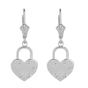 Sterling Silver Swirl Heart Padlock Earring Set