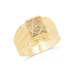Yellow Gold Freemason Square & Compass Men's Signet Ring