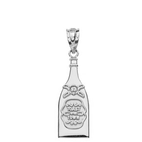 Solid White Gold Toast of The Town Champagne Bottle Pendant Necklace