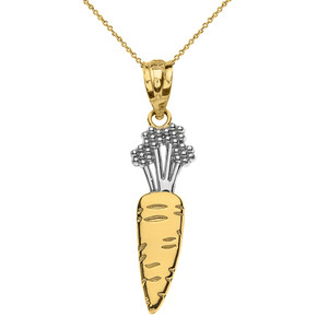Solid Two Tone Yellow Gold Carrot Vegetable Pendant Necklace