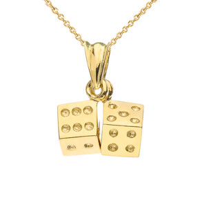 3D Playing Dice Pendant Necklace in Yellow Gold