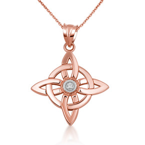 Solid Gold Diamond Wiccan Witches' Pagan Magic Knot Pendant Necklace (Available in Yellow/Rose/White Gold)