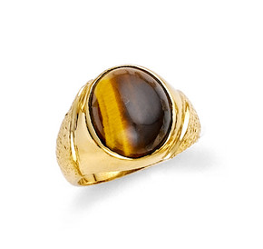 Circle tiger eye men's ring in 10k or 14k yellow gold.