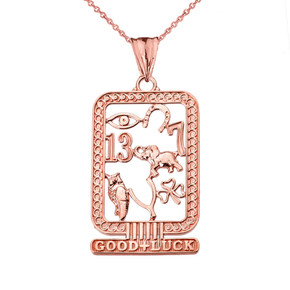 Ancient Egyptian Good Luck Cartouche Pendant Necklace in Rose Gold