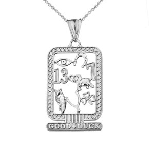 Ancient Egyptian Good Luck Cartouche Pendant Necklace in White Gold