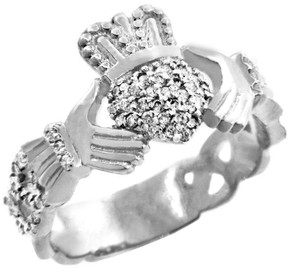 Gold Claddagh Rings - White Gold Diamond Claddagh Ring 0.50 Carats