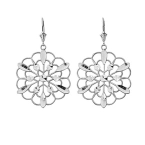 Handmade Designer Boho Floral Milgrain Statement Earrings in Sterling Silver