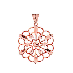 Handmade Designer Boho Floral Milgrain Statement Pendant Necklace in Rose Gold
