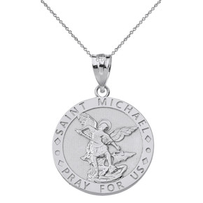 Sterling Silver Engravable Saint Michael Pray For Us Circle Pendant Necklace