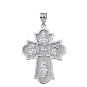 Sterling Silver Holy Spirit Four Way Cross Pendant Necklace