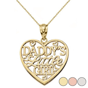 Daddy's Little Girl Heart Pendant Necklace in Gold (Yellow/Rose/White)