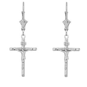 .925 Sterling Silver Jesus Christ Cross INRI Crucifix Earrings