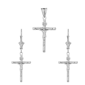 Dainty Crucifix Cross (INRI) Pendant Necklace Set in Sterling Silver