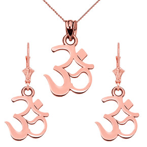 14K Ohm/Om/Aum Hindu Ganesh Pendant Earring Set(Available in Yellow/Rose/White Gold)