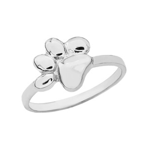 Solid White Gold Cat Foot Print Paw Ring