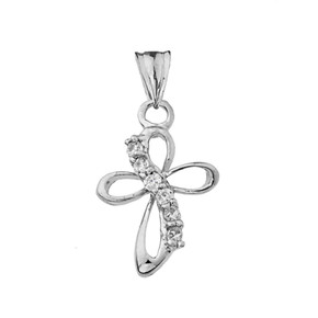 Dainty Modern Cross Cubic Zirconia Pendant Necklace in Sterling Silver