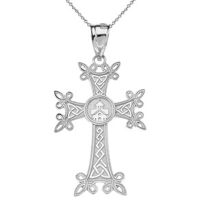 Sterling Silver Armenian Apostolic Trinity Knot Cross Pendant Necklace