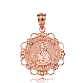 Rose Gold Diamond Saint Augustine Patron Saint Of Brewers Pray For Us Medallion Pendant