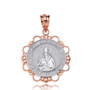 Two Tone Rose Gold Saint Augustine Patron Saint Of Brewers Pray For Us Medallion Pendant