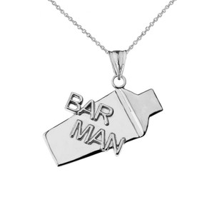 Cocktail Shaker Bar Man Pendant Necklace in Sterling Silver
