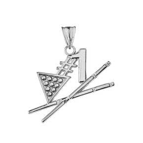 #1 Billiards Player Pendant Necklace in White Gold