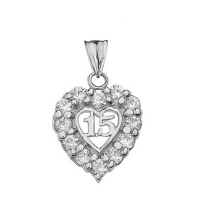 .925 Sterling Silver Cubic Zirconia Heart 15 Años Quinceañera Pendant .925 Sterling Silver Cubic Zirconia Heart 15 Años Quinceañera Pendant