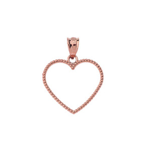 Two Sided Beaded Open Heart Pendant Necklace in Rose Gold (0.9")