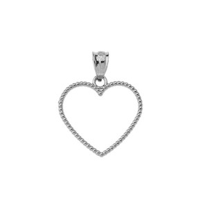 Two Sided Beaded Open Heart Pendant Necklace in Sterling Silver (0.9")