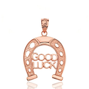 Solid Rose Gold Lucky Charm Good Luck Horseshoe Pendant Necklace
