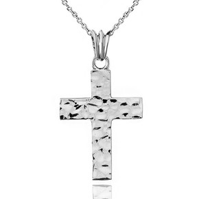 Hammered Solid Cross in Sterling Silver (1.8")