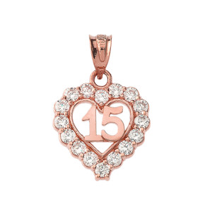 Rose Gold 15 Años Quinceañera Heart Pendant Necklace