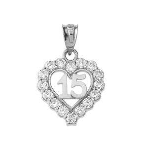 Silver 15 Años Quinceañera Heart Pendant with Cubic Zirconia Silver 15 Años Quinceañera Heart Pendant with Cubic Zirconia