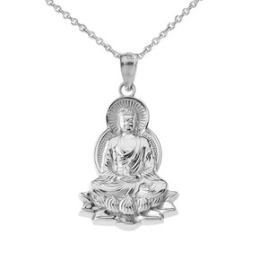 Silver Buddha Pendant Lotus Flower Necklace Silver Buddha Pendant Lotus Flower Necklace