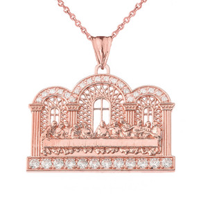 Diamond The Last Supper Pendant Necklace in Rose Gold