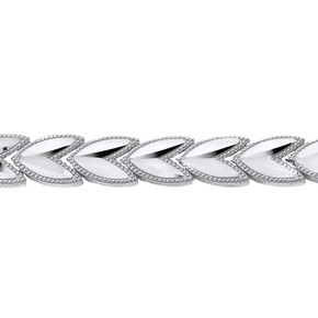 Solid White Gold Chevron Leaf Link Sparkle Cut Women's Bracelet (6.07 mm)