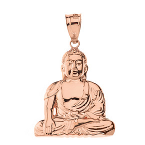 Solid Rose Gold Zen Buddhist Meditation Buddha Pendant Necklace