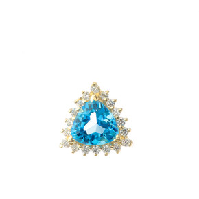 Chic CZ & Trillion Cut Blue Topaz Pendant Necklace in  14K Yellow Gold