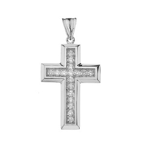 Designer Bold CZ Cross in White Gold