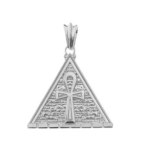 Bold Ankh Pyramid Pendant Necklace in White Gold
