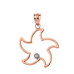 Solid Rose Gold Starfish Outline Solitaire Pendant Necklace