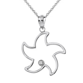 Sterling Silver Starfish Outline CZ Pendant Necklace