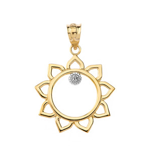 Sunflower Outline Solitaire Pendant Necklace in Gold (Yellow/Rose/White)