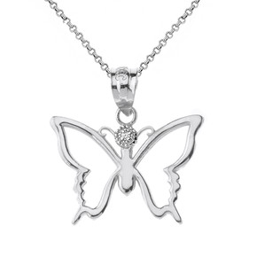 Sterling Silver Butterfly Outline CZ Pendant Necklace